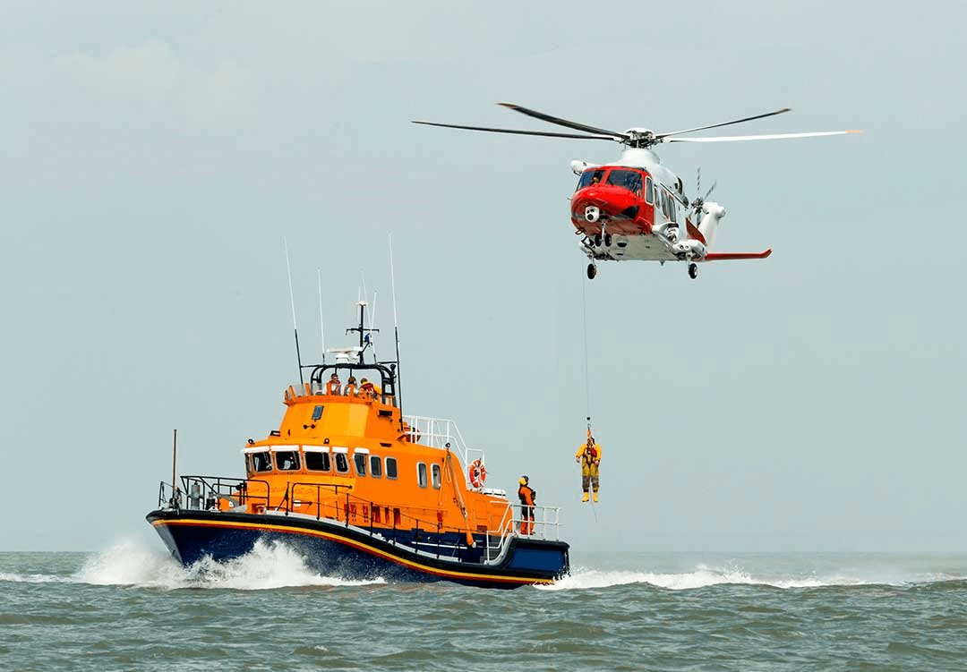 RNLI boat and rescue helicopter; the Maritime and Coastguard agency is part of Critical National Infrastructure