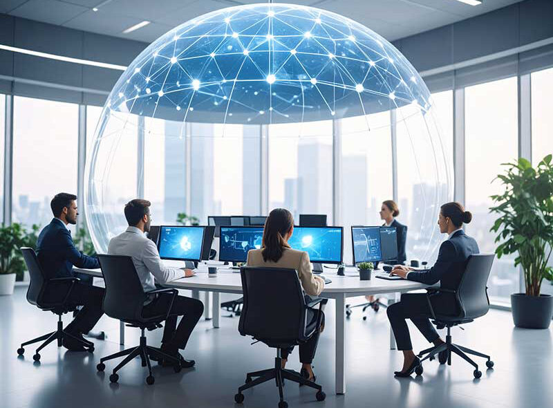 Meeting at a table with a forcefield
